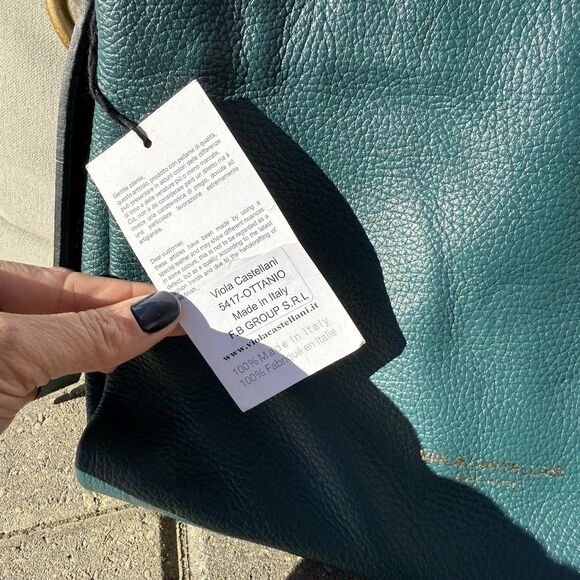 Viola Castellani Italian Leather Dark Teal Purse Large Gold Chain Crossbody NWT - Picture 5 of 16